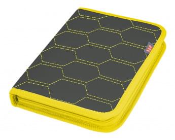 Папка для сервисной книжки и автодокументов "Практик". Формат А5. Искусственная кожа. Цвет: серый с желтой прострочкой "Соты".